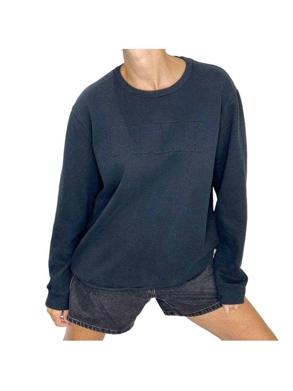 PUMA black spell out crew neck sweat shirt L - Picture 1 of 11